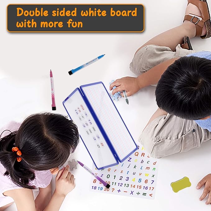 Small Dry Erase White Board with Stand, Double Sided Dry Erase Board for Kids, Foldable Small White Board Portable Mini Whiteboard with Lines & Holder for Home School Office
