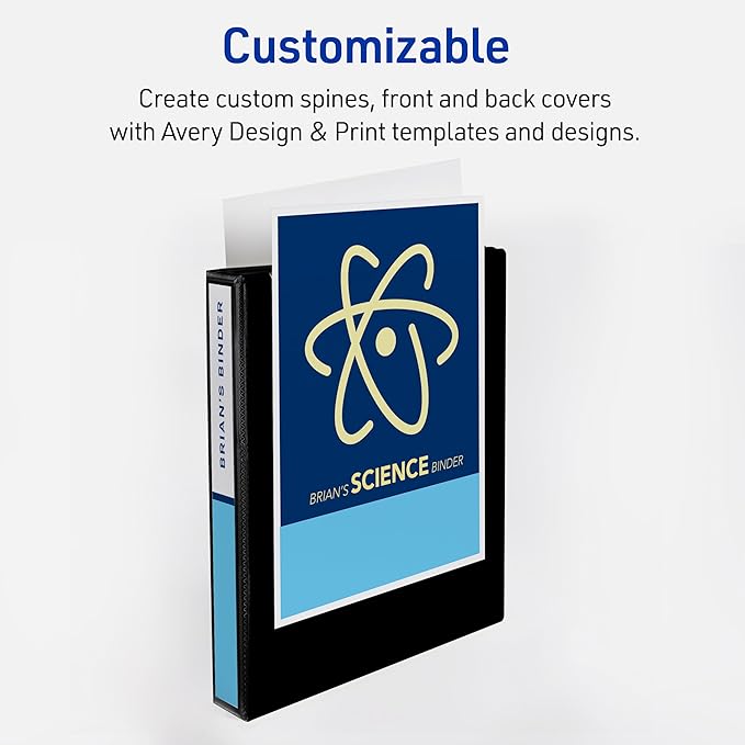 Avery Heavy-Duty View 3 Ring Binder, 1 Inch One Touch Slant Rings, 250-Sheet Capacity, DuraHinge, 1.4 Inch Wide Spine, Customizable Clear Cover and Spine, White Binder (12-Pack of 79799)
