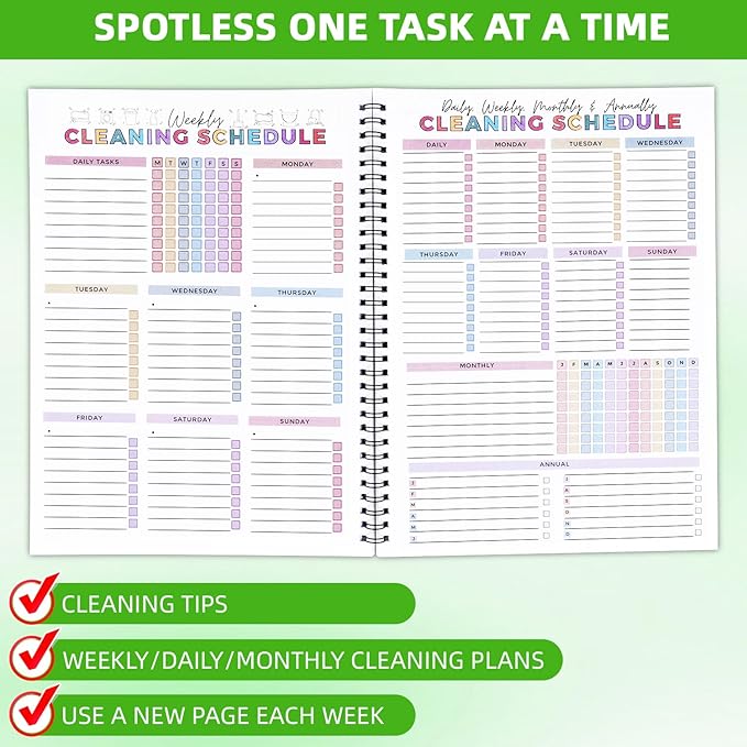 ADHD Cleaning Planner for Adults – Undated Daily, Weekly & Monthly Cleaning Schedule & Checklist – Household Chores Organizer Notebook for Home（2 pack）