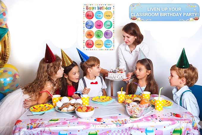 D24TIME Birthday Chart for Classroom - 16.5''x11.2'' Watercolor Happy Birthday Posters Calendars Class Bulletin Board Decorations Posters for Back to School Teacher Supplies