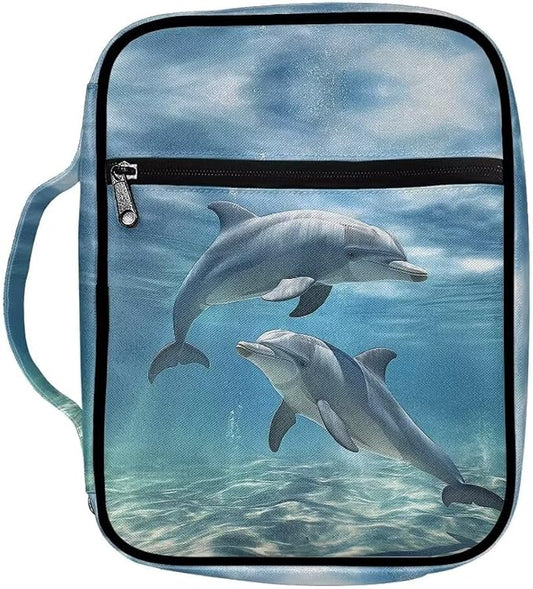 Coldinair Dolphin Bible Covers for Women Men Kids Bible Case with Bookmark Large Carrying Book Case Church Bag Bible Protective with Pocket and Zipper