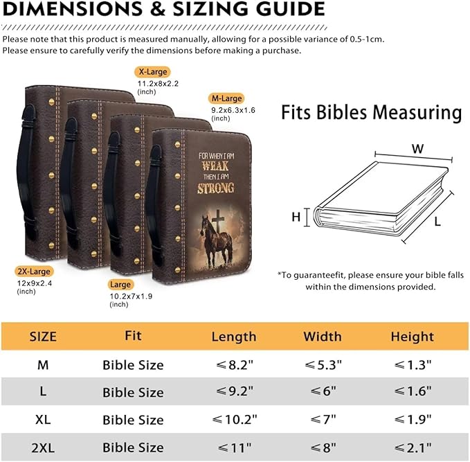 PU Bible Covers for Men Extra Large Bible Case Brown Bible Bag with Leather Bookmark,Christian Gift,Scripture Horse and Cross,Medium