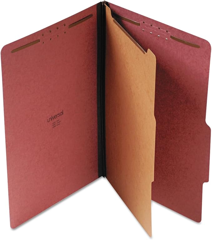 Universal 10260 Pressboard Classification Folder, Legal, Four-Section, Red, 10/Box