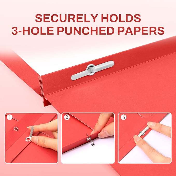 SUNEE 2 Pocket Folders with Prongs (100 Pack, Red), Paper Folders with 2 Pockets and 3 Prongs Fit Letter Size Paper, Folders with Prongs for School Office Home Business