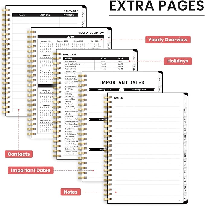 Planner 2026-2027, Monthly and Weekly Academic Planner July 2026 - June 2027, Hardcover Student Teacher Planning Agenda Calendar Book with Tabs, Perfect for Office School Supplies, A5 (6.3" x 8.5") - Blossom Flight