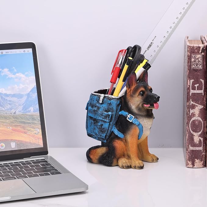 SHENGTIAN German Shepherd Pen Holder, Cute Dog Desk Decor Pencil Holder for Desk, Unique Themed Gifts for German Shepherd Lovers & Owners, Dog Office Supplies Home Decor