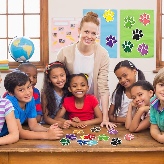 Junkin 60 Pcs Mini Paw Prints Cutouts Accents Bulletin Board Patrol Table Decorations Wall Decal Poster for Kids Educational School Home Party Supplies(Colorful)