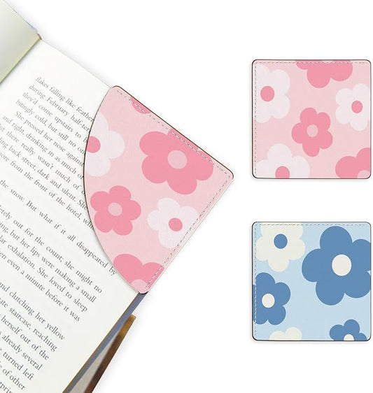 2 Pack Flower Leather Book Corner Bookmark, Durable Handmade Reading Accessories - Gifts for Readers, Women, Men, Teachers, Students 6
