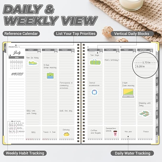 Academic Planner 2026-2027 (8.5" x 11") - Weekly & Monthly Planner (Jul. 2026 - Jun. 2027), Column View Calendar Organizers, Hardcover Agenda Book with Tabs for Office & School, Black
