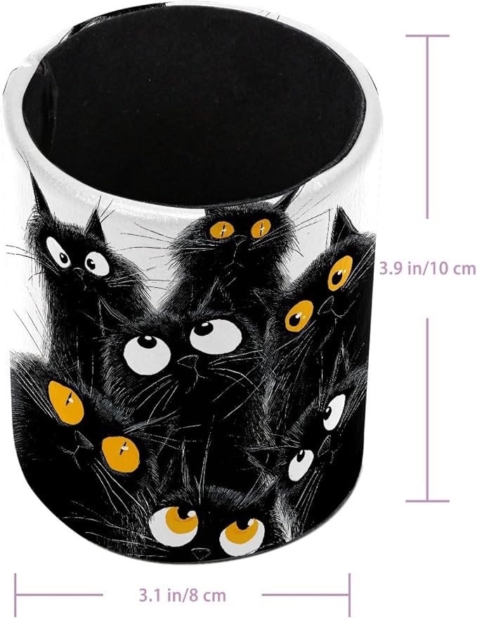 Black Cats Leather Pen Holder for Desk, Multifunctional Desktop Organizer Pencil Cup, Desktop Caddy Stationery Organizer for School Home Office Desk Accessories