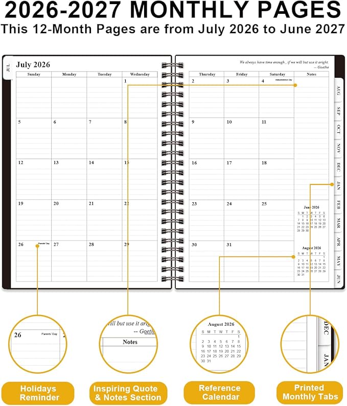 Academic Planner 2026-2027 - Weekly & Monthly Planner from July 2026 to June 2027, Agenda 2026 2027 with Inner Pocket, Elastic Band, 6.4" x 8.5", Black