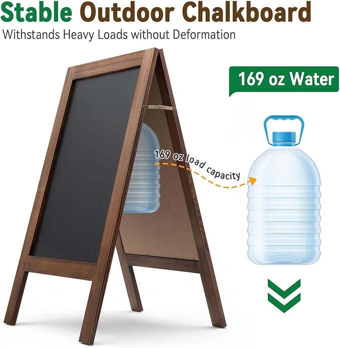 TEAKMAMA Chalk Board 40"x20", Standing A Frame Chalkboard Signs Sandwich Board Outdoor, Double Sided Blackboard for Back to School Day, Business and Weddings, Rustic Brown
