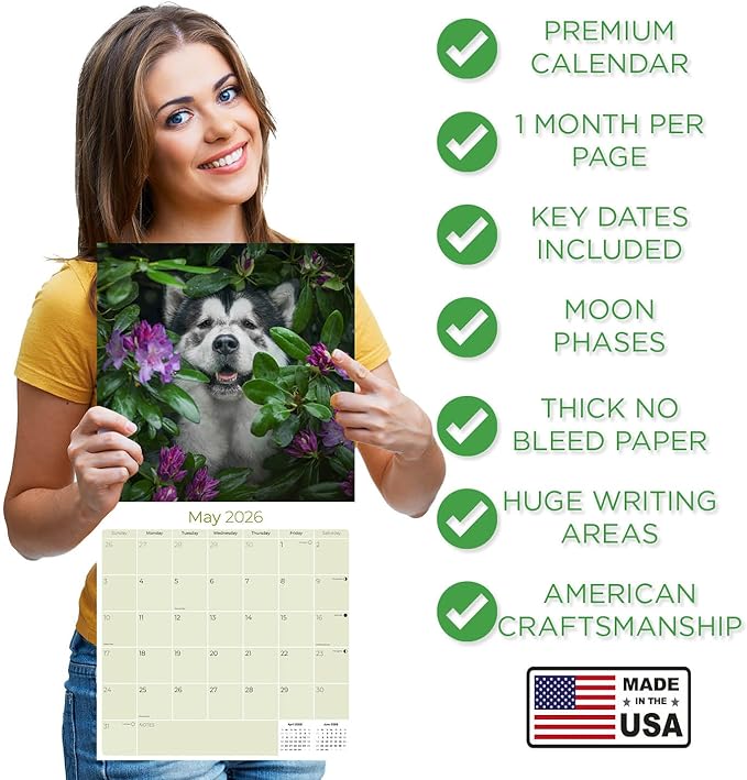 Alaskan Malamute Calendar 2026 by MegaCalendars – Monthly Dog Breed Wall Calendar, Made in USA
