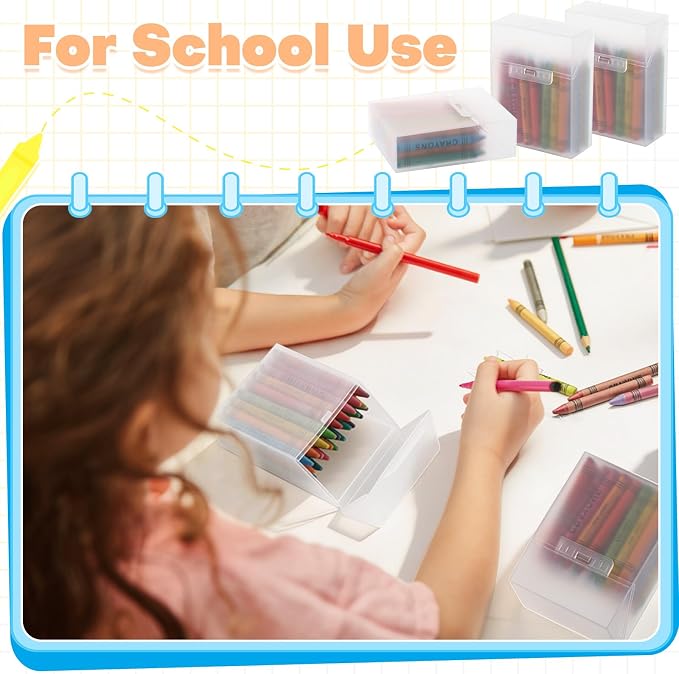 gisgfim 12 Pcs Plastic Clear Crayon Box Bulk Crayon Storage Organizer Stackable Holds 24 Crayons Boxes With Hinged Lid and Snap Closure for Pens School Office Supplies Organization