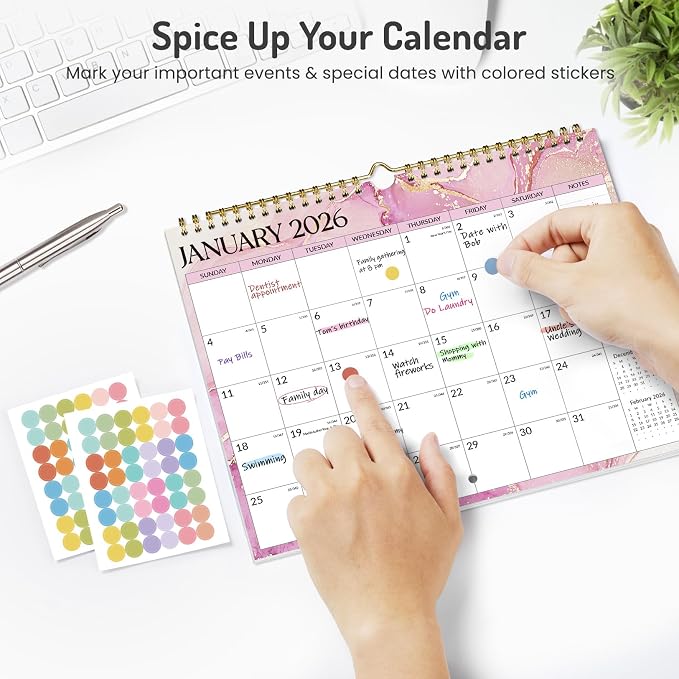Forvencer 2026 Calendar, 18-Month Wall Calendar 2026, Jan 2026 to Jun 2027, 11" x 8.5" Monthly Planner Calendars with Note Pages & Stickers, Unruled Blocks, Spiral Binding Hanging for Home Office