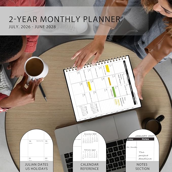 2026-2028 Monthly Planner - 2 Year Monthly Planner Calendar 2026-2028, Jul 2026 - Jun 2028, 8.5" x 11", 24 Months, Spiral-Bound, Tabs, Holidays, Notes, Ideal for School Office Home Planning