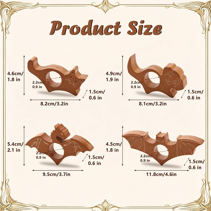 4 PCS Thumb Book Holder - Wood Thumb Book Page Holder Set, One Handed Animal Themed Bookmark Opener for Reading, Bookworm Gifts for Readers Women Men (Cat Dog Dragon Bat)