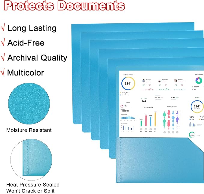 MystiCharm Folders with Pockets Back to School Supplies for Teachers Students 6 Pack 2 Pocket Blue Plastic File Folders Bulk for Documents Homework Paper Resume School Office Supplies Accessories