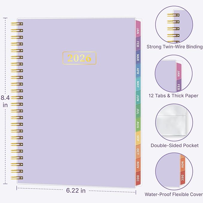 2026 Appointment Book, 30 Minutes-Hourly, Weekly ＆ Monthly Calendar Planner 2026, Jan 2026 - Dec 2026, 6.2'' x 8.4'', 2026 Daily Planner with Tabs ＆Pocket, Flexible Cover, Great for Office, Home, School