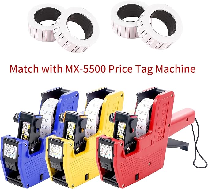 Price Tag Machine with 10 Rolls White Label Sticker, Price Labeller Pricemarker, Price Gun with Labels Kit for Office, Retail Shop, Grocery Store (White)