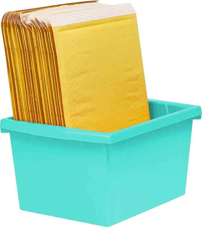 Storex 4 Gallon Storage Bin – Plastic Classroom Organizer for Books and Supplies, Teal, 6-Pack (61477C06C)