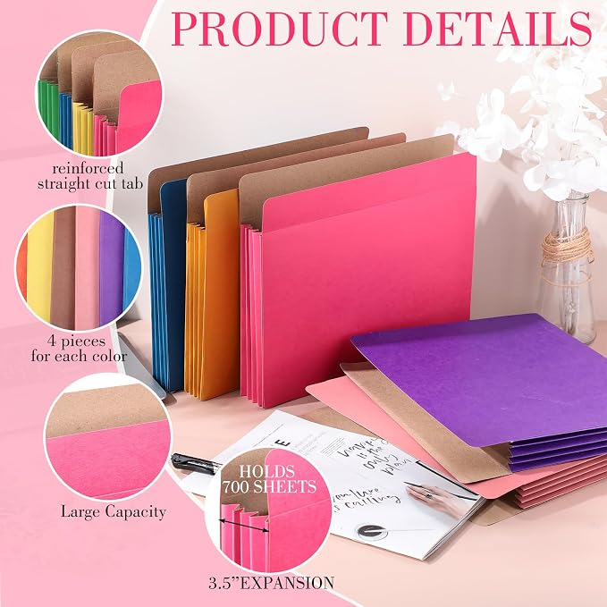 Tenceur 36 Pcs Expanding File Pocket Folder Organizer Letter Size Expandable File Folder 3.5 Inch Expansion Colored File Jackets for Office School 9.5 x 11.75 Inches 9 Colors