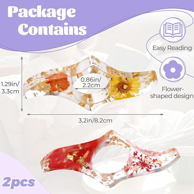 Dried Flower Book Page Holder 2PCS Book Accessories Thumb Book Page Holder Handmade Flower Bookmark for Reading Lovers Gifts for Book Lovers Teachers Students Kids (Styled 2Pcs)