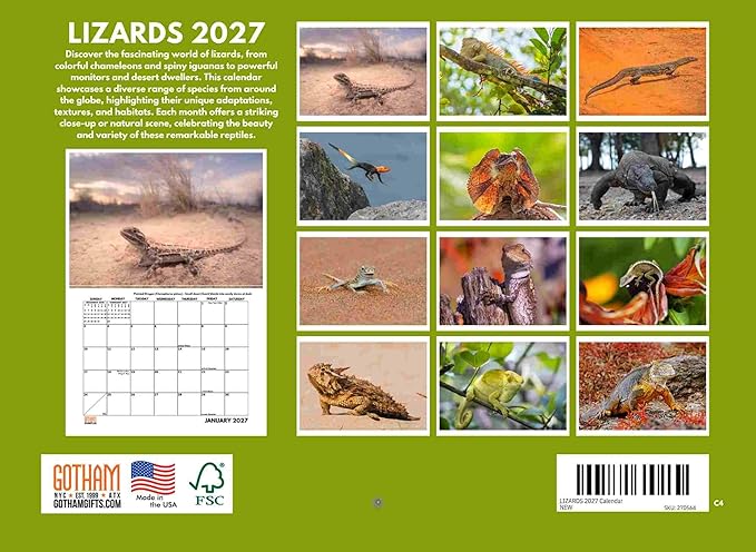 Lizard Calendar 2027 Monthly Wall Calender 12 Month