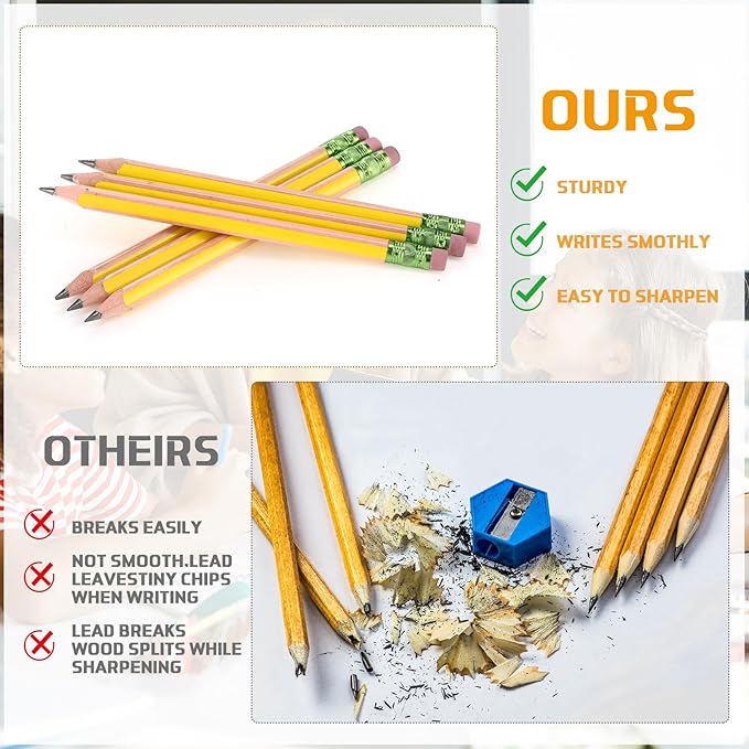Seajan 48 Pcs 2B Jumbo Pencils, Big, Fat, Thick, Triangular Grip 7 Inch Large Pencils Refill with Eraser for Beginners Office Christmas Gifts(Yellow)