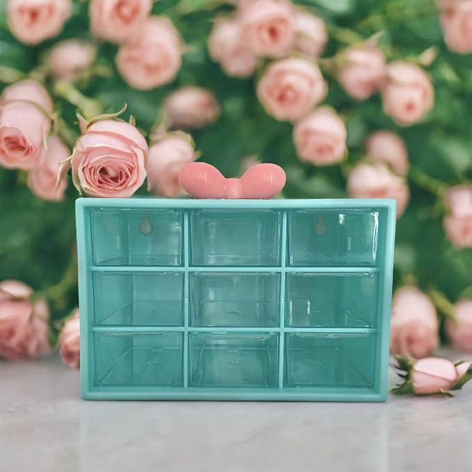 Feadily 2PCS Small Drawer Organizer for Desk, Desktop Drawer Organizer with 9 Clear Drawers, Plastic Desktop Storage Drawers 7.1 Inch x 3 .9 Inch x 4.7 Inch, Green