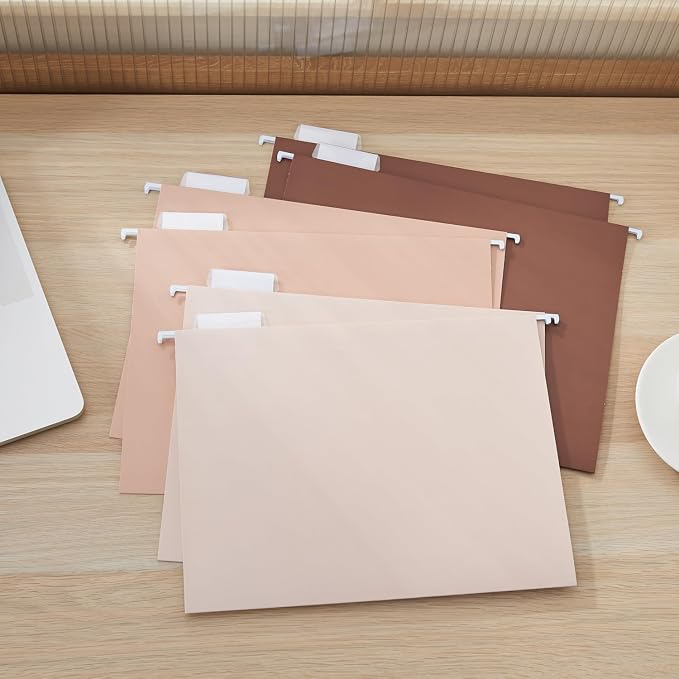 Y YOMA 6 Pack Gradient Hanging File Folders Letter Size Decorative Hanging Folder Pretty File Folder Organizer for Filing Cabinet Office Home with 1/5-Cut Adjustable Tabs, Coco Mocha