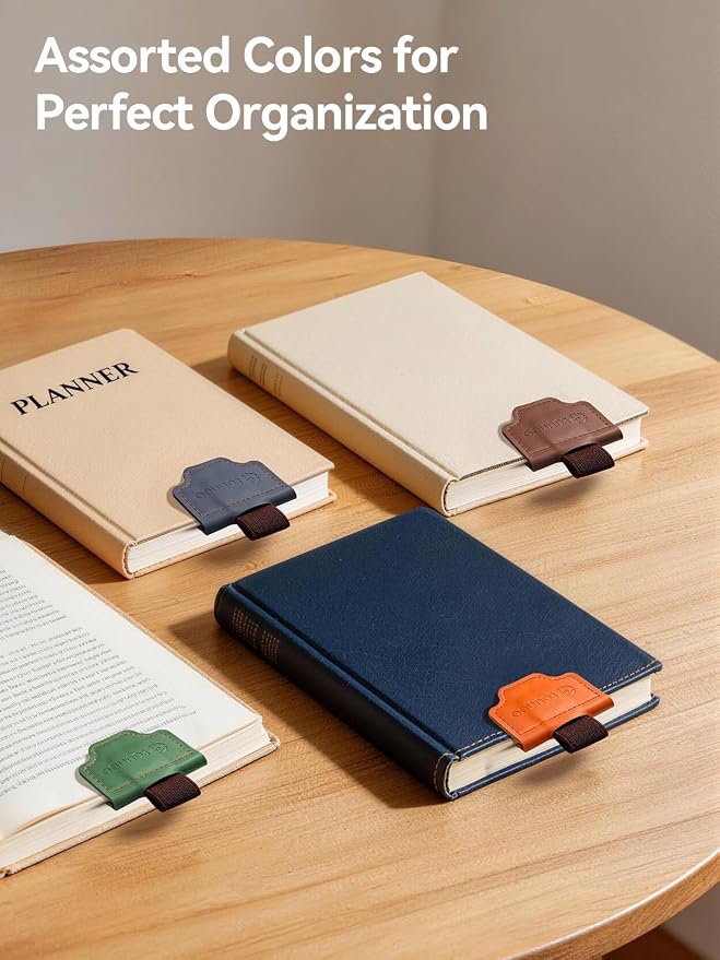 Tounee 4-Pack Magnetic Leather Bookmarks with Integrated Pen Holder, Essential Reading Accessories for Book Lovers & Avid Readers, Slim Page Markers for Bible Study, Journaling & Planners