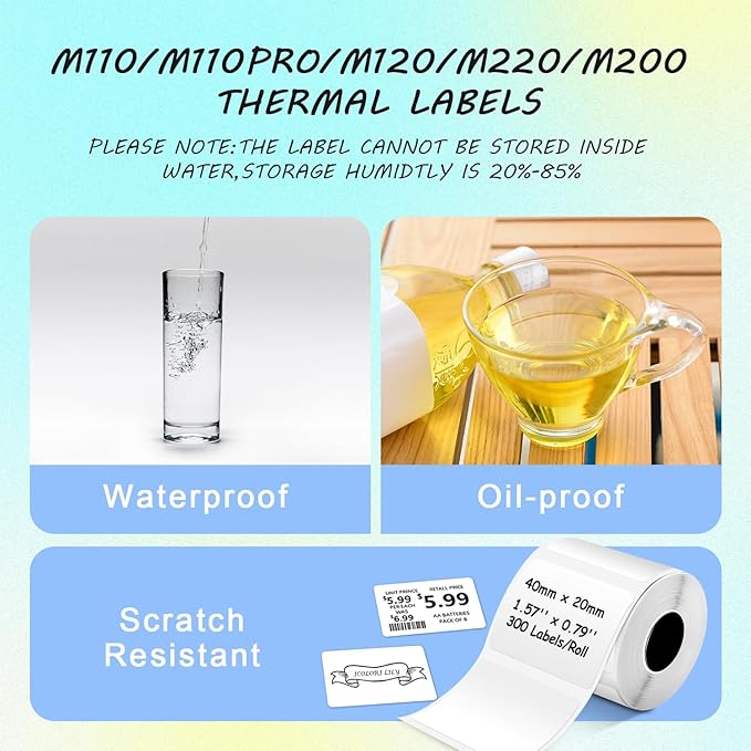 Thermal Labels Compatible with Phomemo M100/M110/M150/M221/M220/M120/M200/M250 Label Printer,1.97"x1.18"(50x30mm), 230 Labels/Roll, Black on White