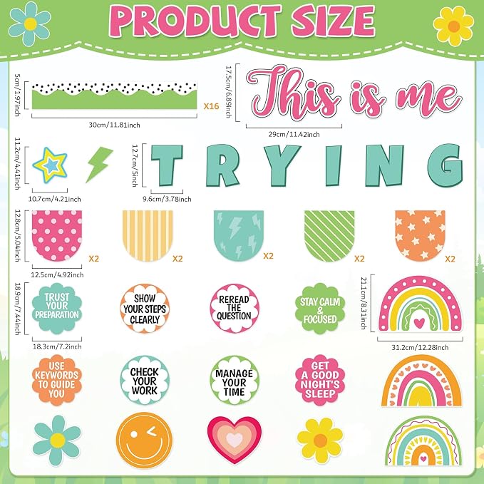 Back to School Bulletin Board Set Inspirational Positive Classroom Decoration This is Me Trying Bulletin Board Motivational Mental Health Paper Cutout for First Day of School Home Wall Decor