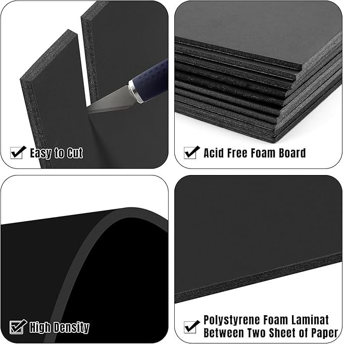 Golden State Art Foam Board 13x19-12 Pack - 1/8" Thick Black Poster Board Acid Free Foamboard for Paintings Prints, Art, Display, Crafts, Presentation and Projects