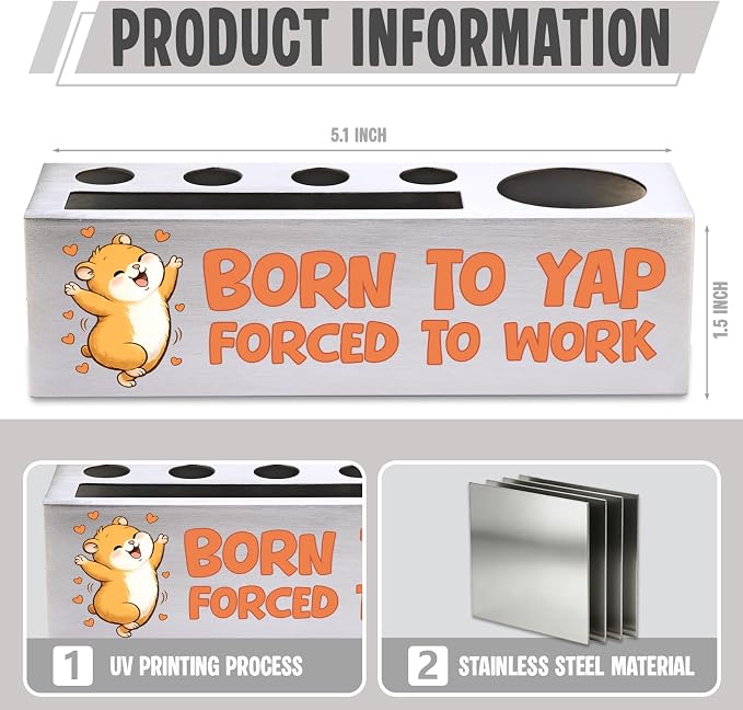 FOKCBOCM Funny Office Pen Holder with Hamster Design, Stainless Steel Desk Organizer Gift for Coworker, Chatty Work Humor Workspace Decor, Sarcastic Desk Accessory-DS113
