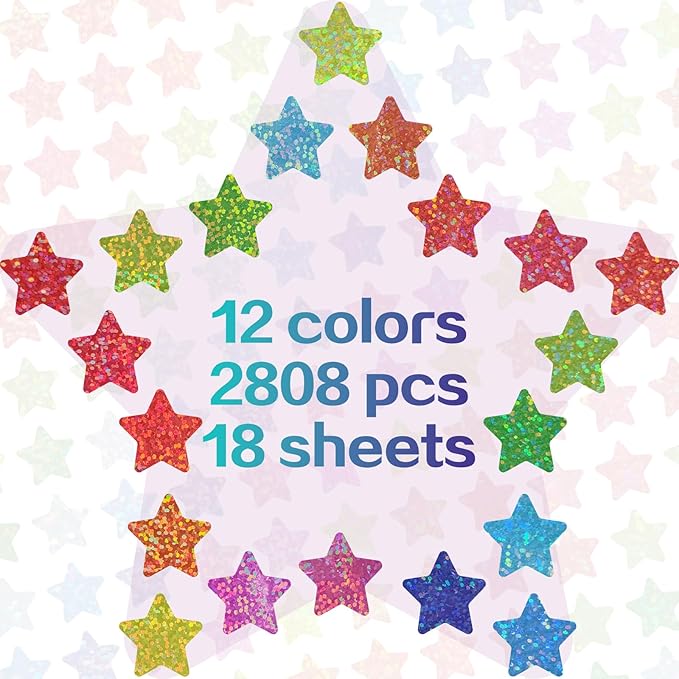 2808pcs Star Stickers for Kids Reward,0.6"Holographic Star Stickers,for School,Classroom,Student,and Teacher Supplies,Behavior Reward Charts