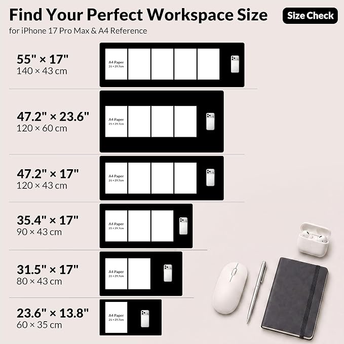 AFIING Cork Desk Mat, Black, 31.5" x 17",Desk Pad Protector | Dual-Sided Cork & PU Leather, Large Mouse Pad, Non-Slip & Waterproof