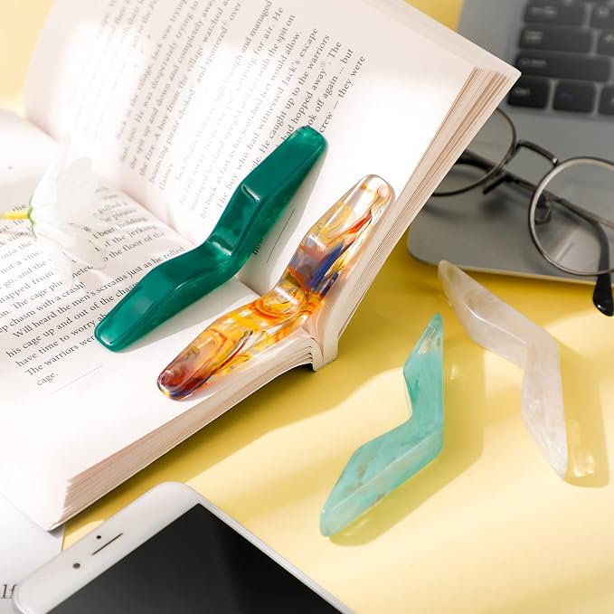 Eaasty 4 Pcs Thumb Book Page Holder for Reading Resin Book Opener Holder Multiple Colors Books Accessories Gifts for Reading Lovers Women Men(Fresh Color)