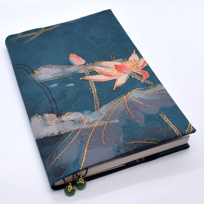 BLBMH 5.5x8.5 Fabric Bible Cover Non-Stretch | Built-in Bookmark | Handmade Washable Book Sleeve for Paperback Journal Privacy Reading Gift for Women - Lotus B