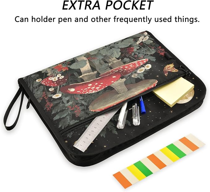 Red Mushrooms Vintage Accordion File Organizer Expanding Document Folder with 13 Pockets Portable File Folder for A4 Letter Size