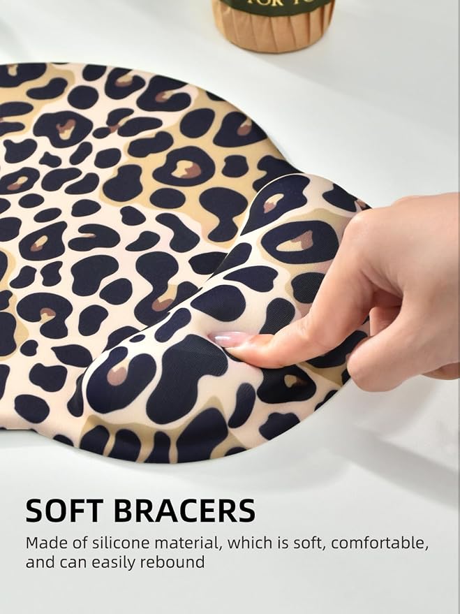 Leopard Mouse Pad Wrist Support Wrist Rest, Ergonomic Mouse Pad with Non-Slip Base for Office Gaming Working Computers,Desk Accessories Pain Relief Mouse Mat for Home&Game Decor, Brown