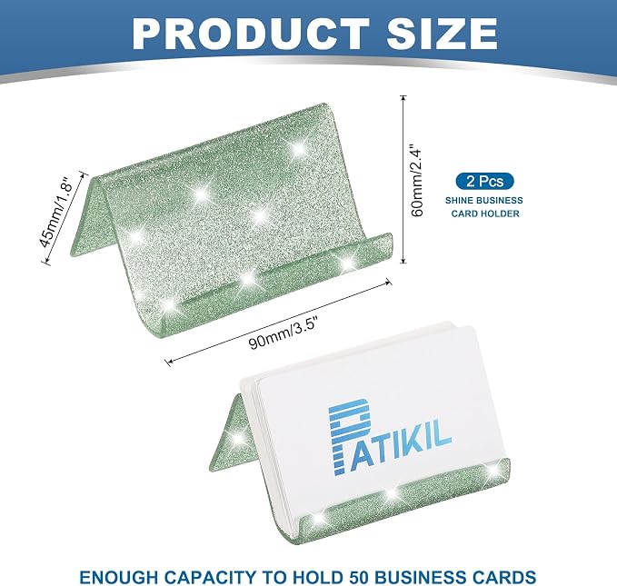 PATIKIL Business Card Holder for Desk, 2Pcs Acrylic Business Card Holders Shine Card Stand Organizer Cards Display for Office Exhibition, Light Green