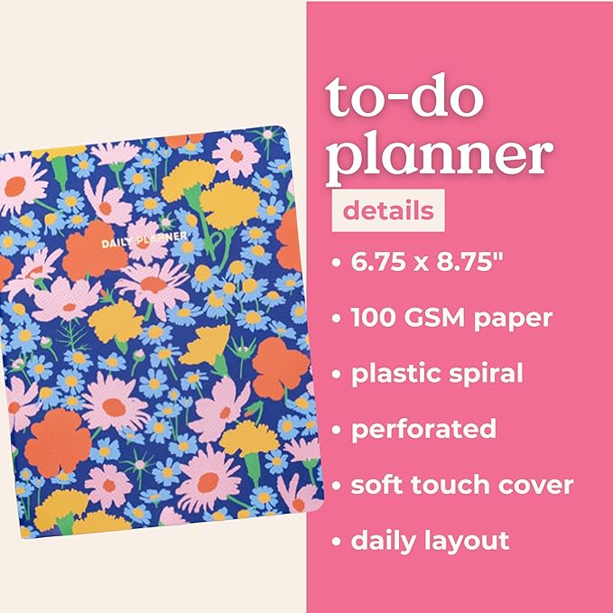 ban.do Undated Daily To Do Planner, Personal Organizer Schedule Planner with Grocery List and Schedule, Blue Floral
