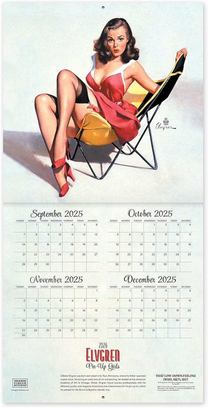 Orange Circle Studio Wall Calendar 2025-26, Pin-Up Girls, Large Monthly Planner, Hanging Organizer, Cute, Aesthetic Calendar Book for Home, Work or School Planning, Wall Calendars, 12” x 12”