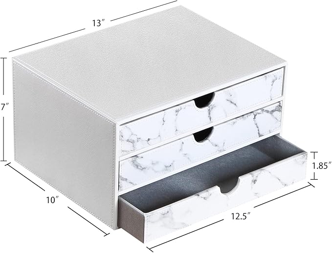 Ayunga PU Leather Desk Organizer with 3 Drawers, Executive Office Supplies Desktop Filing A4 File Cabinet/Holder, Stackable Storage Box for Jewelry/Bill/Paper/Documents/Makeup Home Decor Accessories