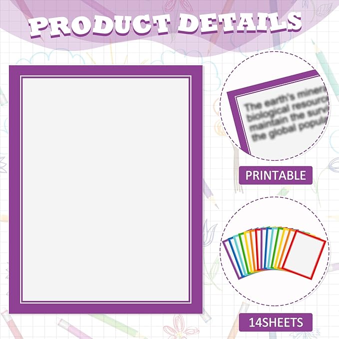 Lewtemi 14 Sheets Science Fair Board Supplies Self Adhesive Presentation Subtitles 2 Sheets Edge Self Adhesive Paper Poster Board Letters Presentation Paper for School Office Supplies(Rainbow Color)