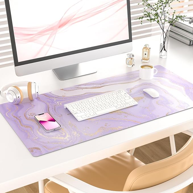 Colorful Star Large Mouse Pad, PU Leather Waterproof Desk Mat, Computer Gaming Mouse Pad, XXL Extended Full Mousepad Non Slip Desk Pad for School Office Home 31.5" x 15.7" - Violet Marble