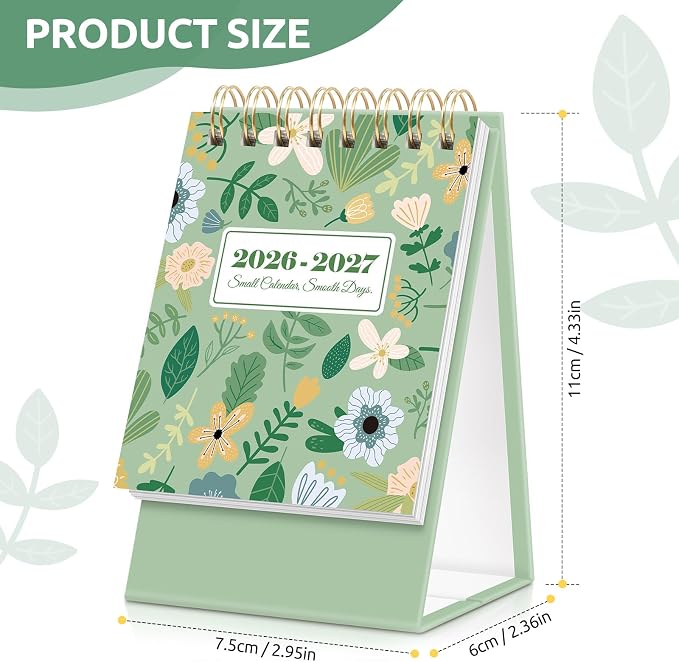 KONVINIT Small Desk Calendar 2026-2027, Green 2026 Desk Calendar - Runs From January 2026 Until December 2027, 24 Months Mini Desktop Calendar 2026 for School, Home & Office Supplies