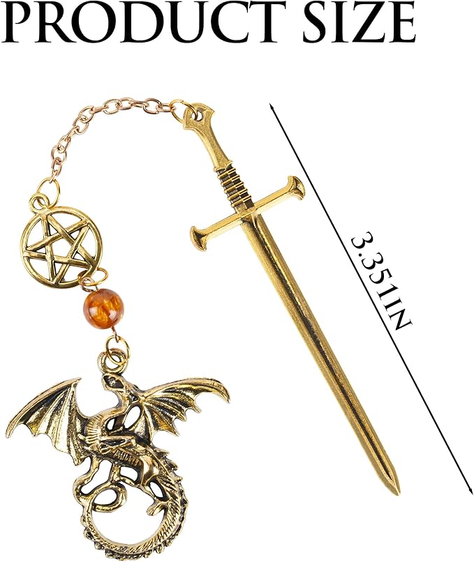 Fantasy Dragon Sward Bookmark - Cool Fourth Wing Page Marker Novel Fans Book Lovers Aesthetic Vintage Tassel Metal Pendant Antique Gold Bookmarks Inspirational Gift Reading Reader Men Boys